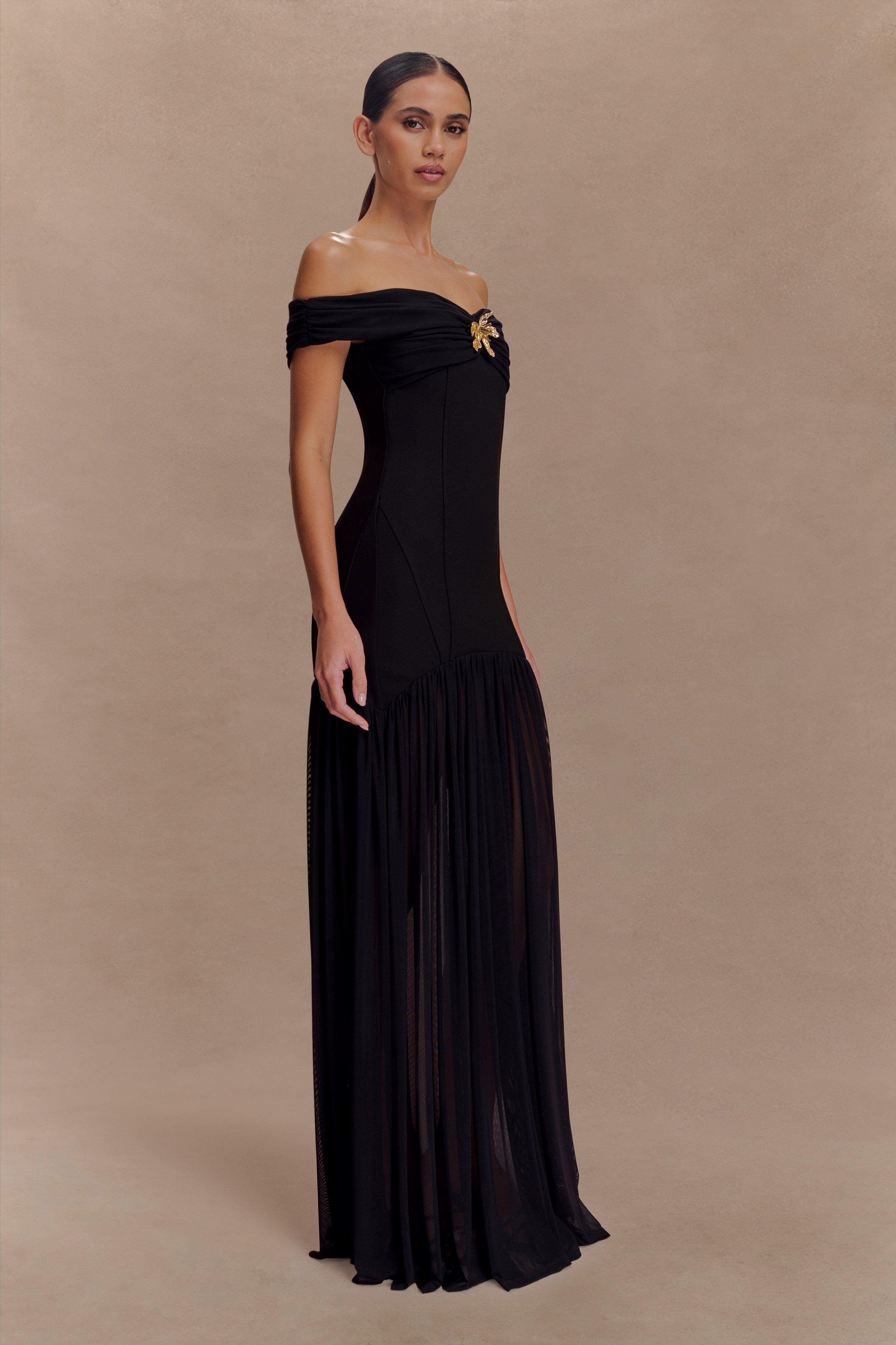 Kellie Off Shoulder Crepe Maxi Dress - Black