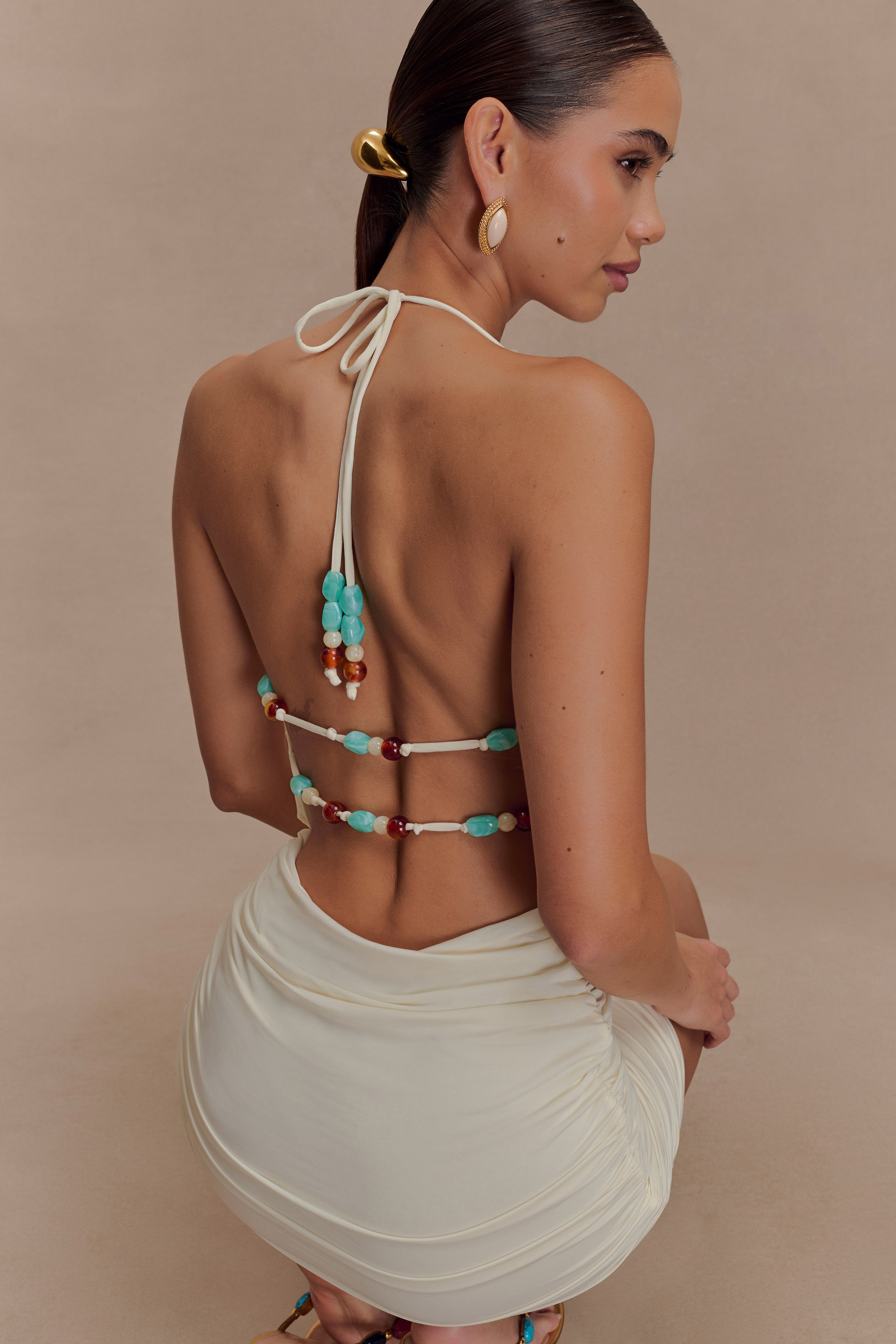 Astraeus Beaded Cowl Mini Dress - Ivory