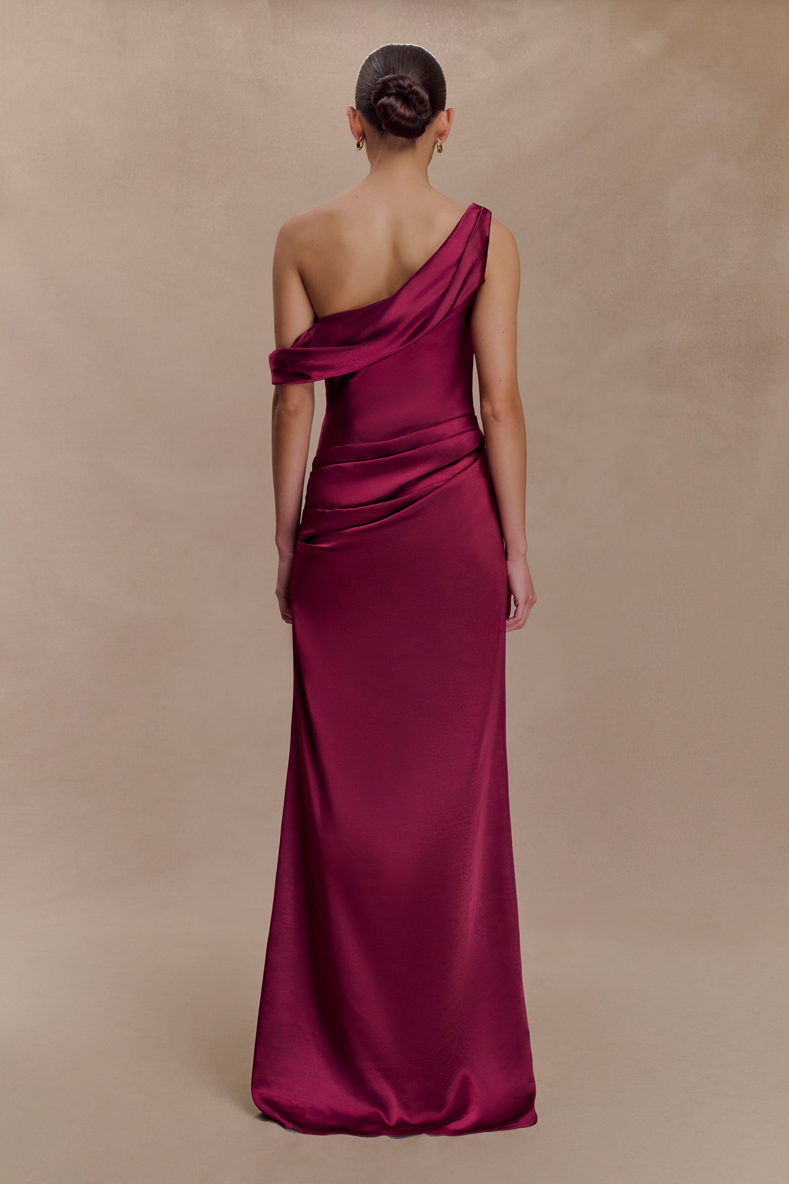 Dalia Off Shoulder Satin Maxi Dress - Mahogany
