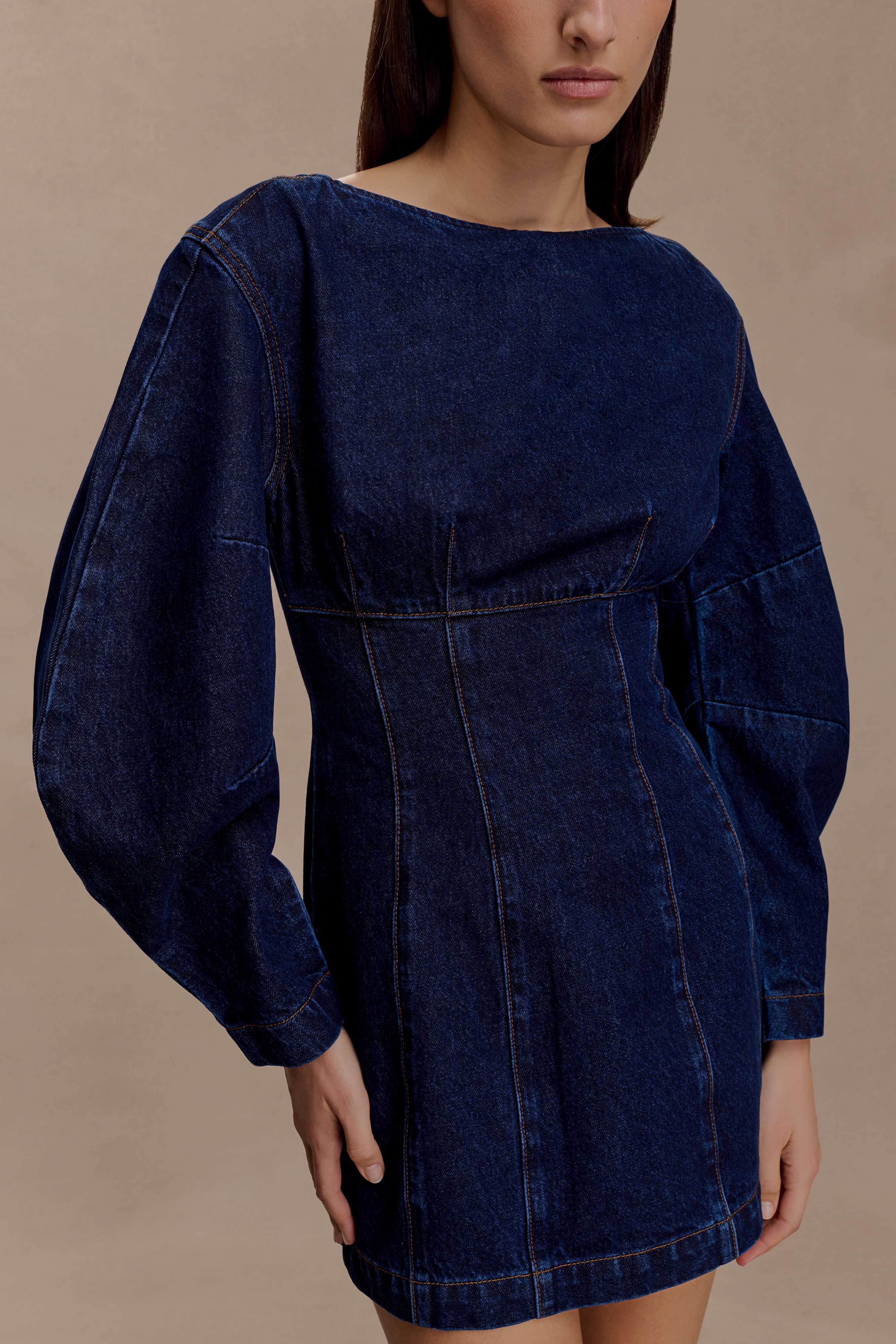 Cosmala Denim Long Sleeve Mini Dress - Indigo Blue