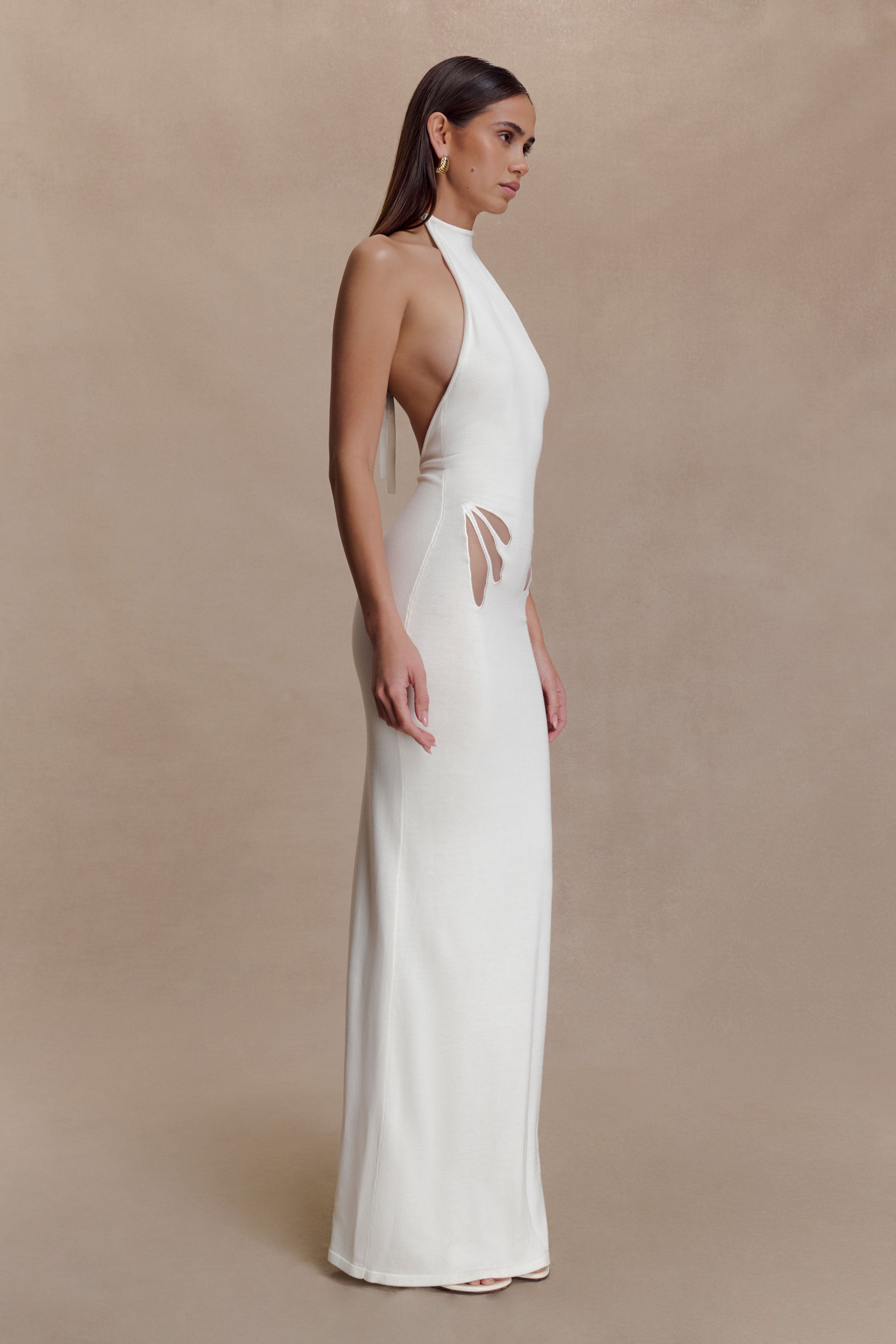 Brock Knit Halter Maxi Dress - White