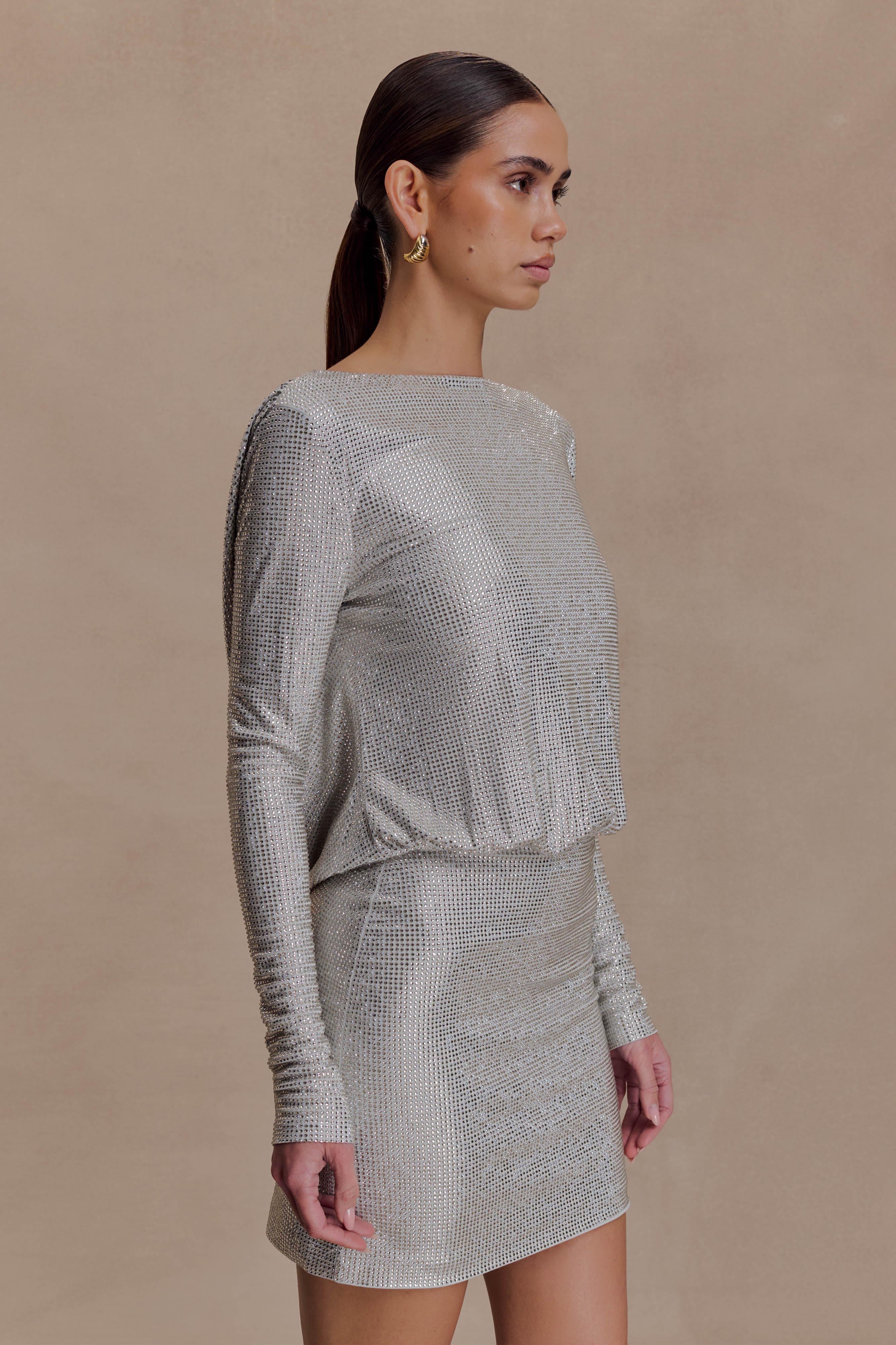 Darius Diamante Cowl Mini Dress - Silver