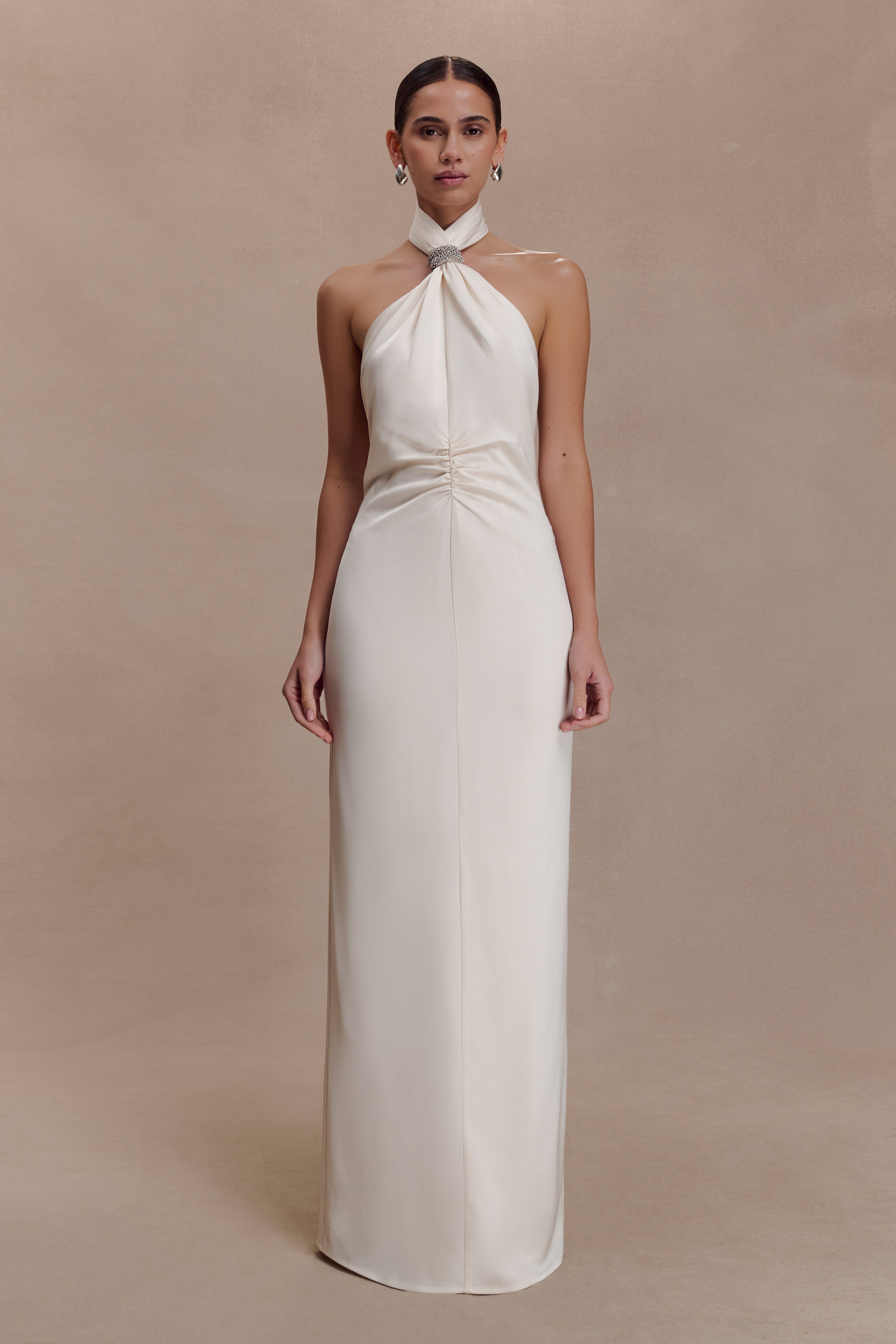 Freja Halter Maxi Dress With Hardware - Blush Ivory