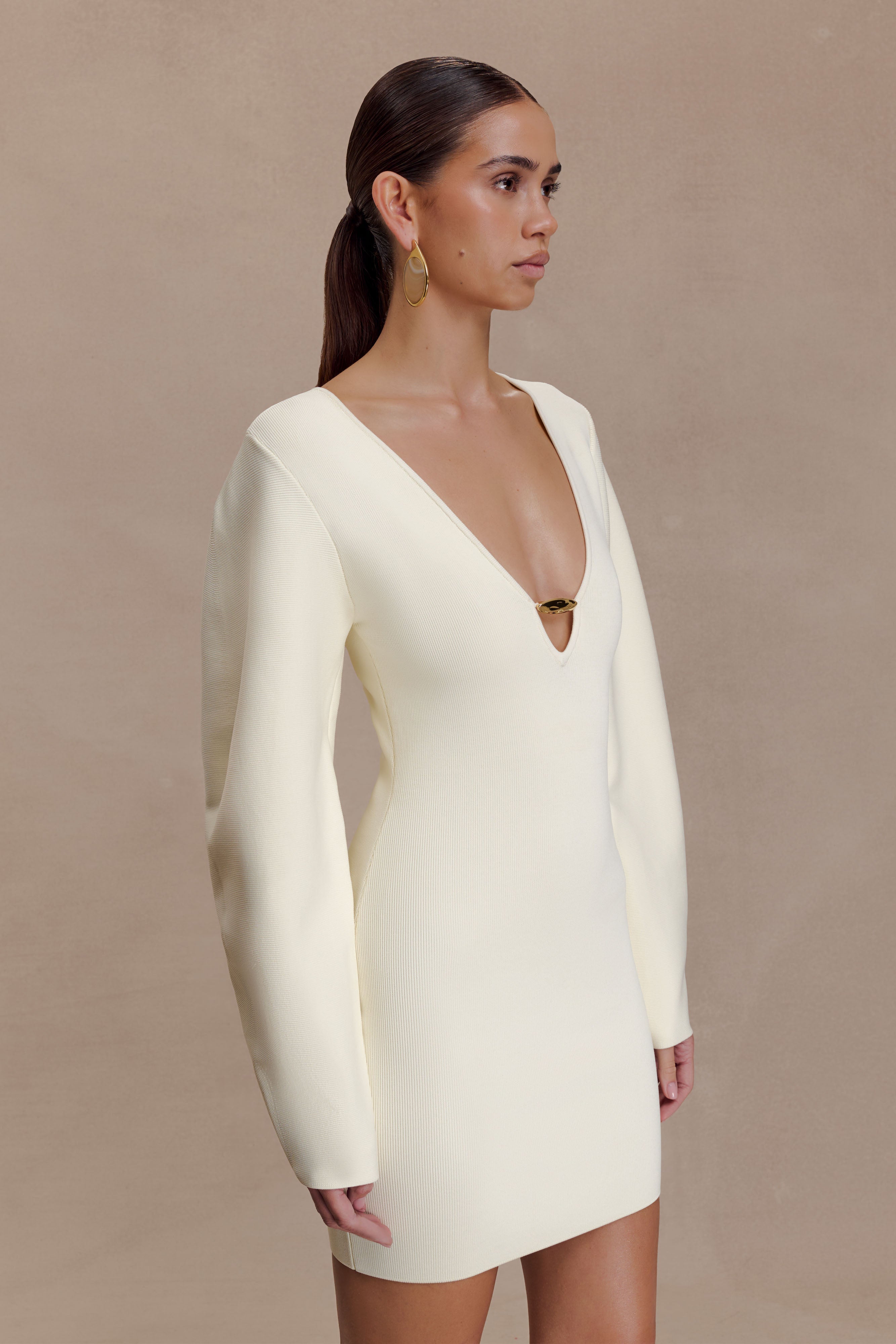 Billy Balloon Sleeve Knit Mini Dress - Ivory