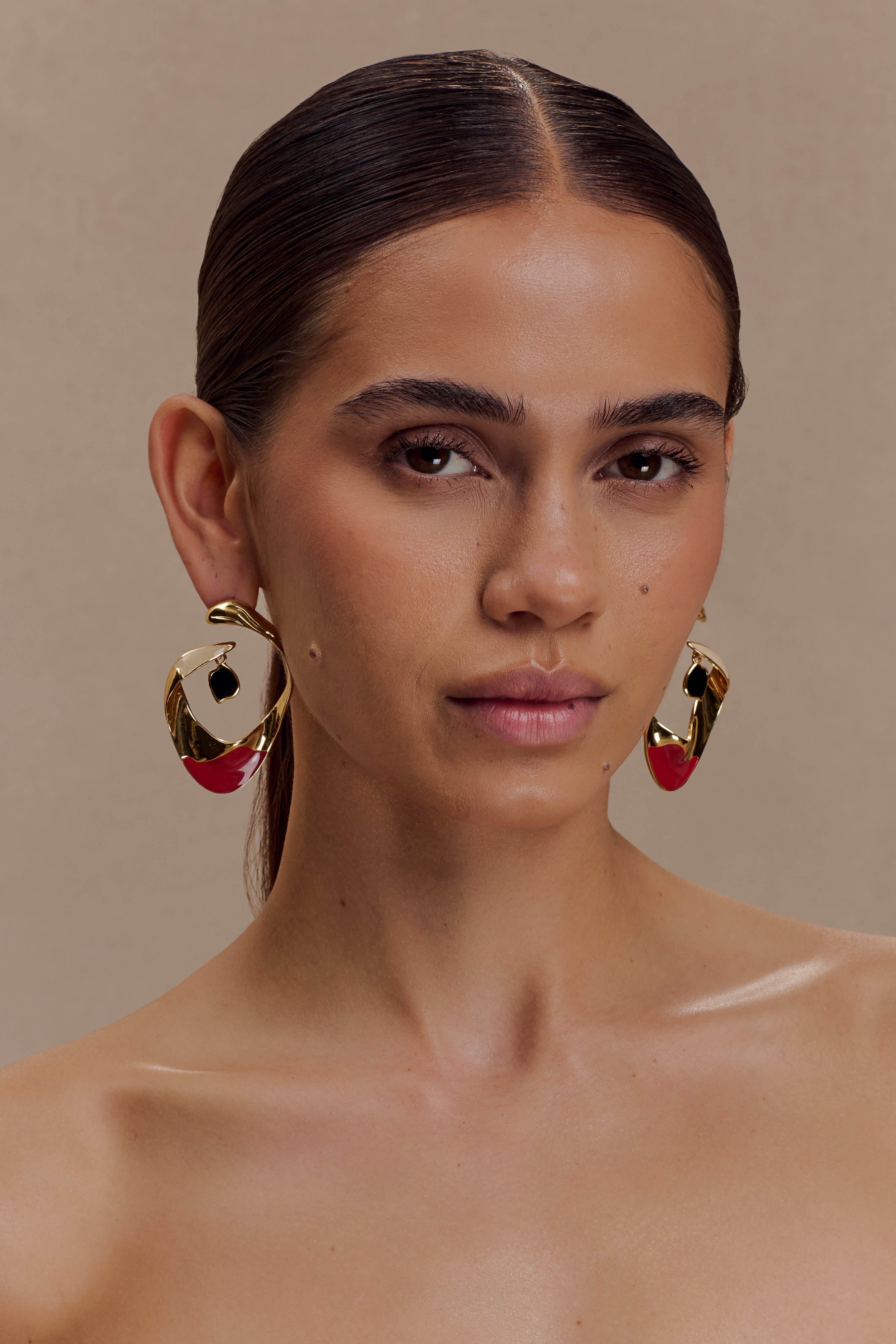 Marna Large Hoop Earrings With Stones - Gold