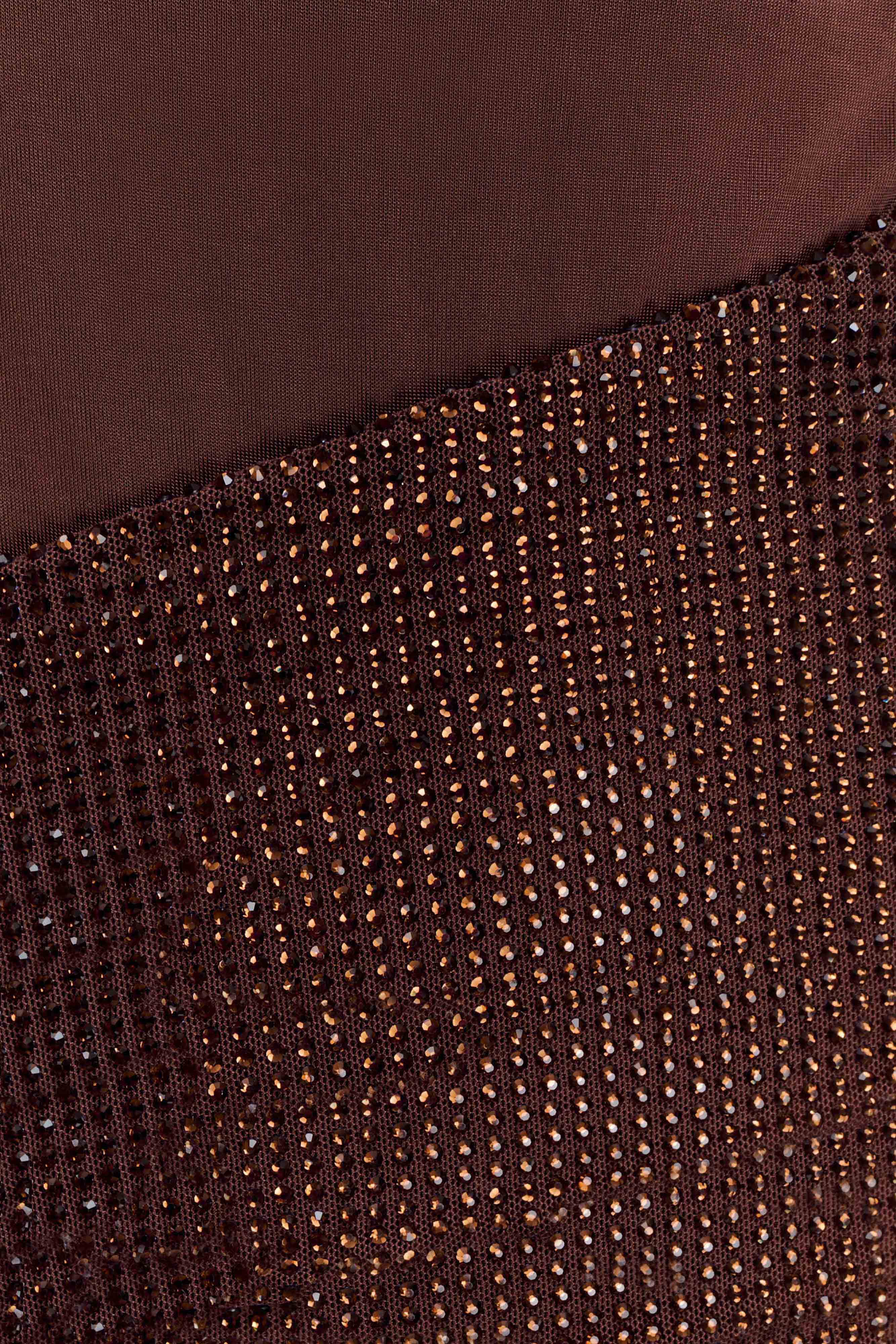 Paisley Slinky And Diamante Mini Dress - Chocolate