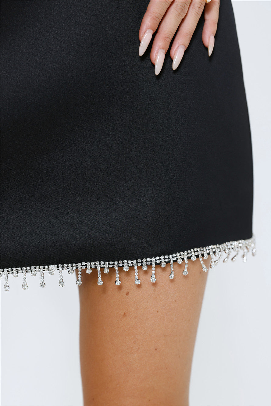 Signature Look Strapless Satin Mini Dress Black