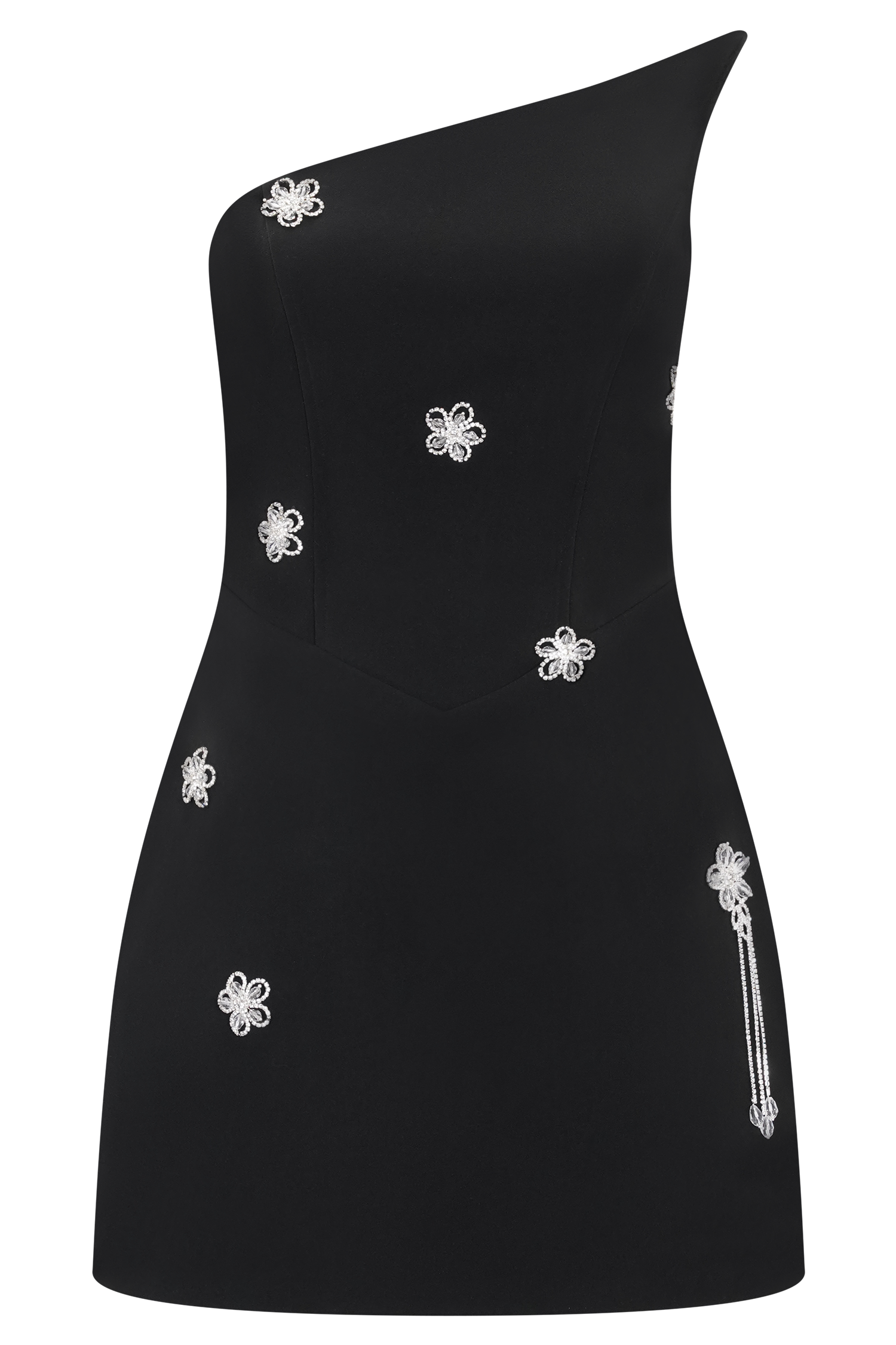 Liva Strapless Diamante Floral Trim Mini Dress - Black