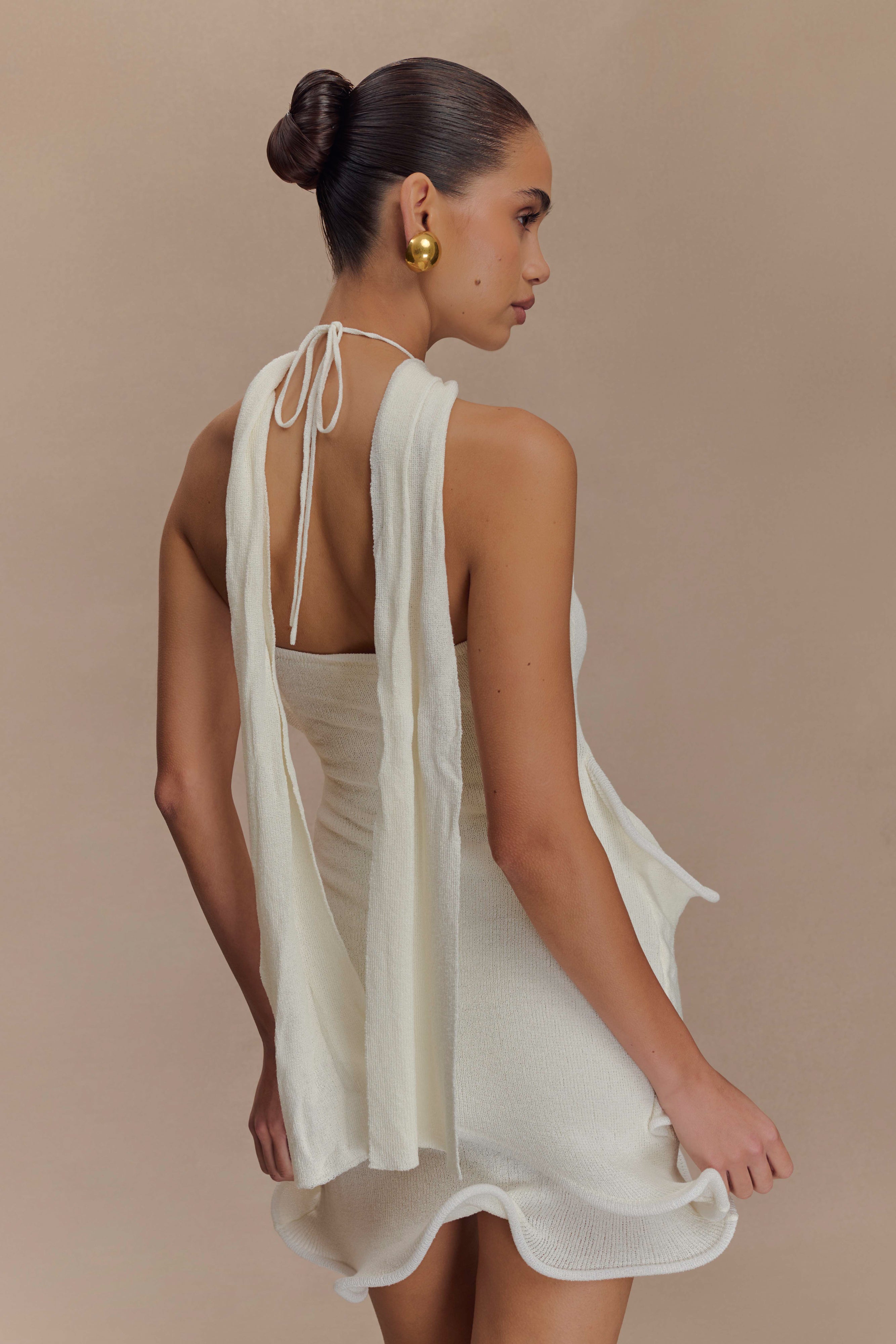 Caprice Halter Knit Mini Dress - White