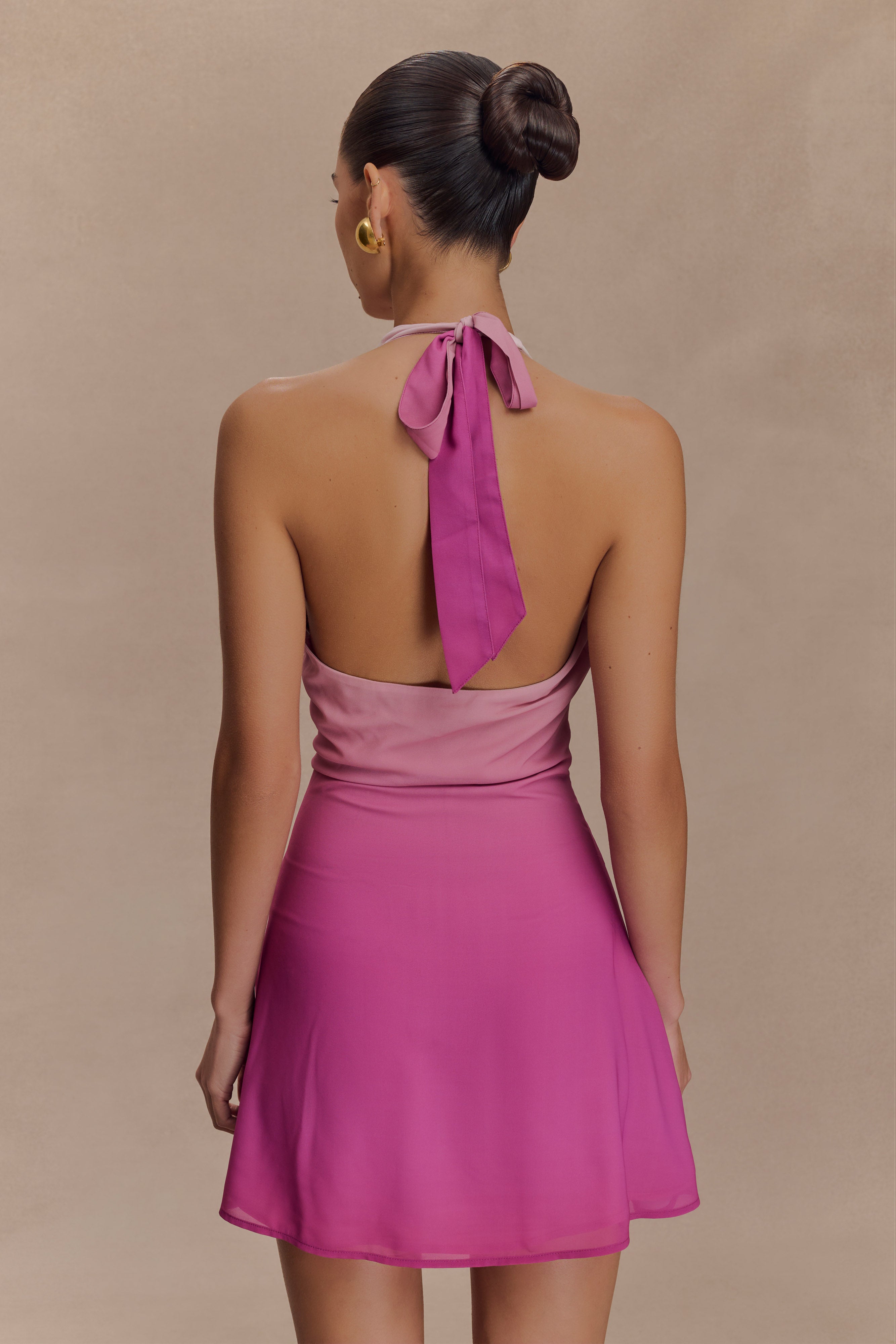 Malakhai Chiffon Halter Mini Dress - Ombre Pink