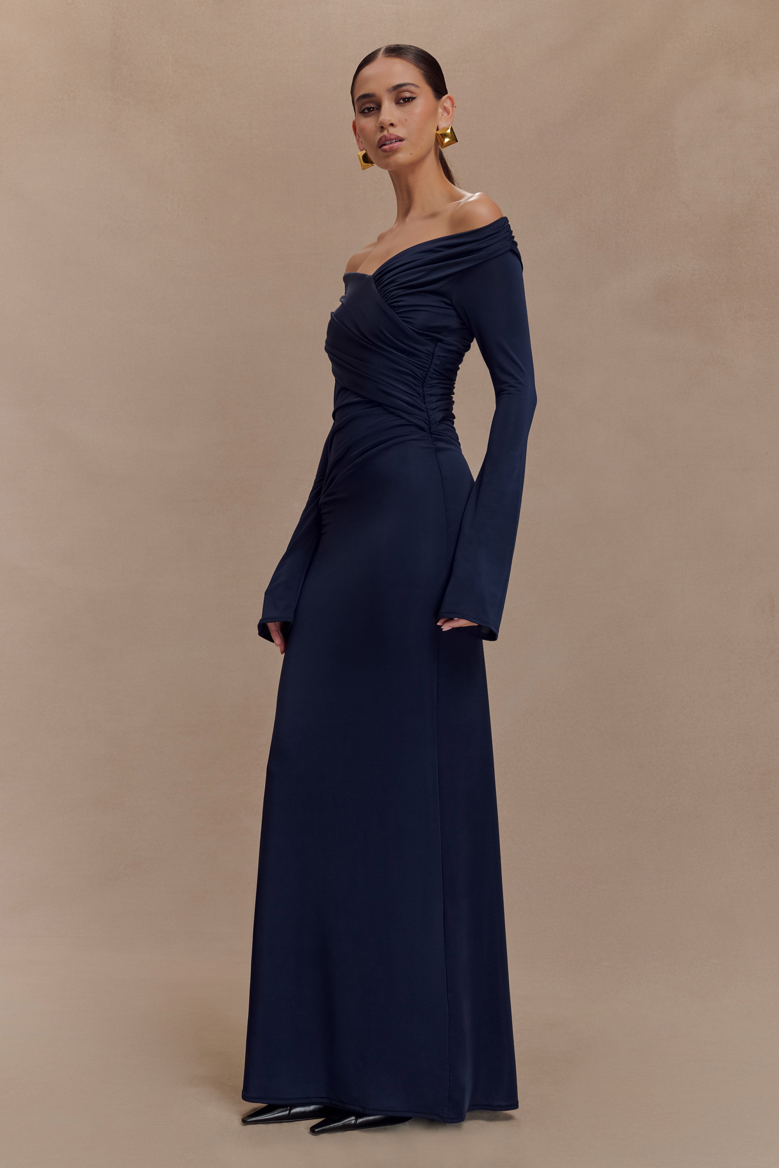 Therese Off Shoulder Ruched Maxi Dress - Navy