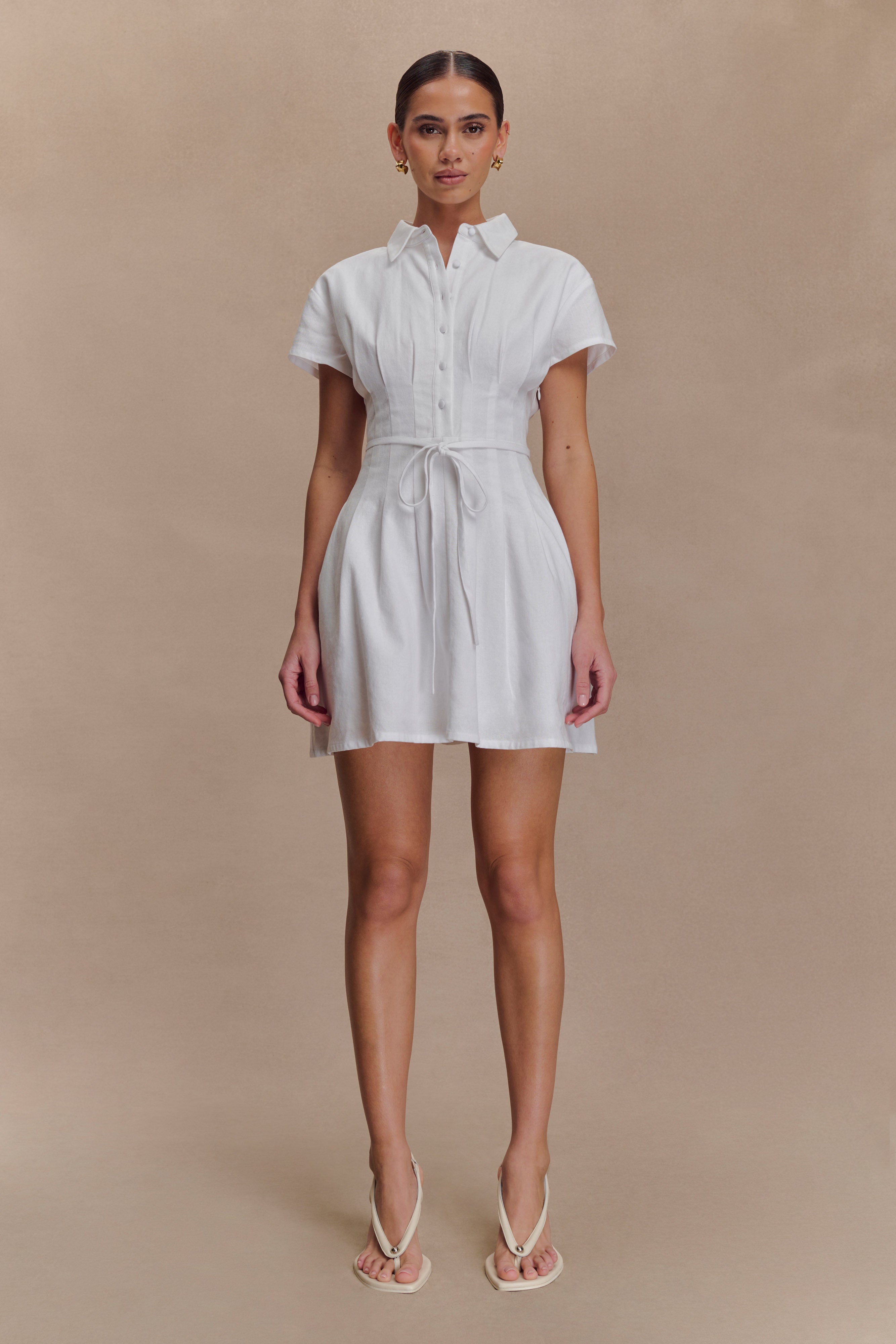Aysha Buttoned Linen Mini Dress - White