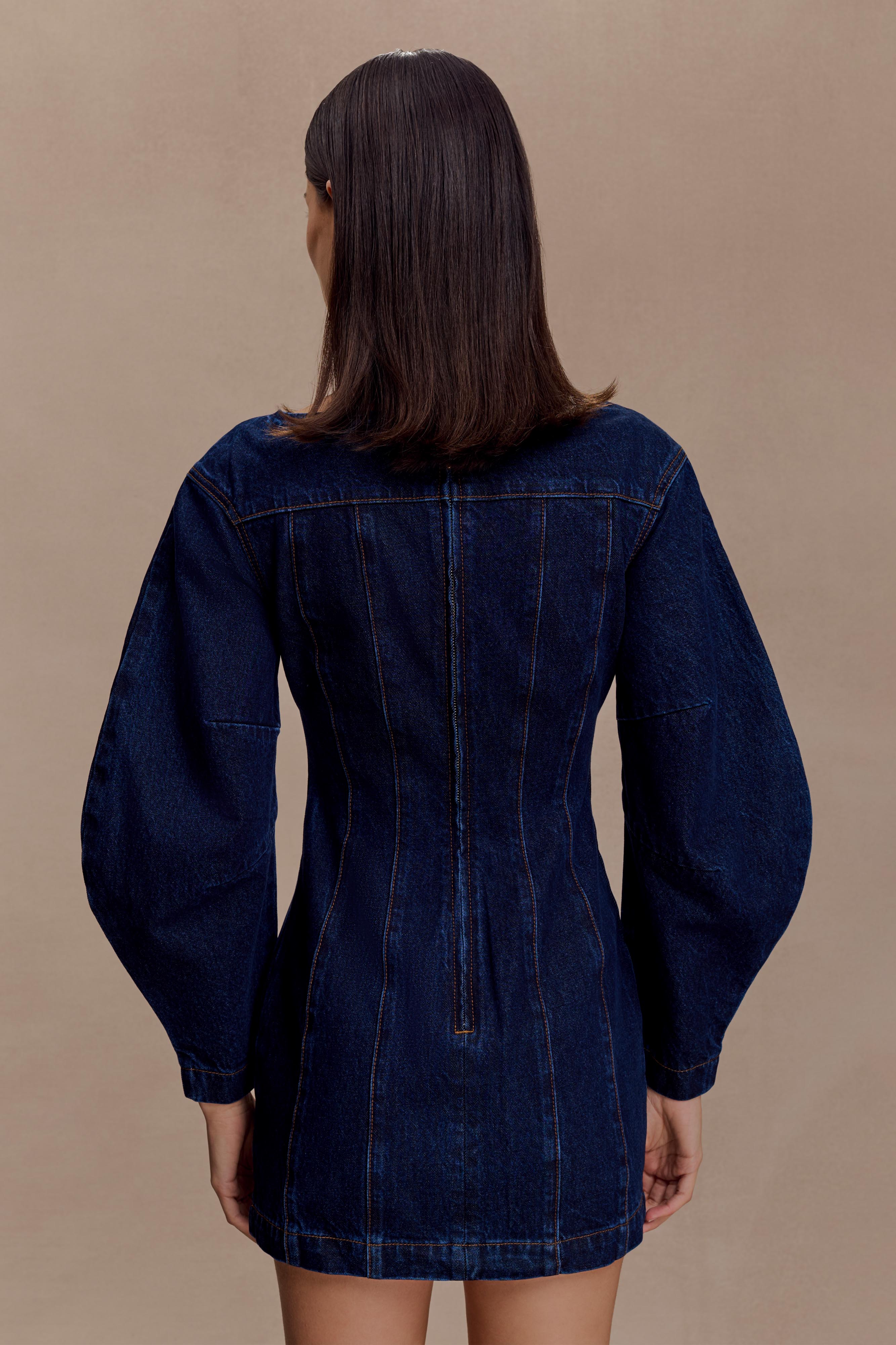 Cosmala Denim Long Sleeve Mini Dress - Indigo Blue