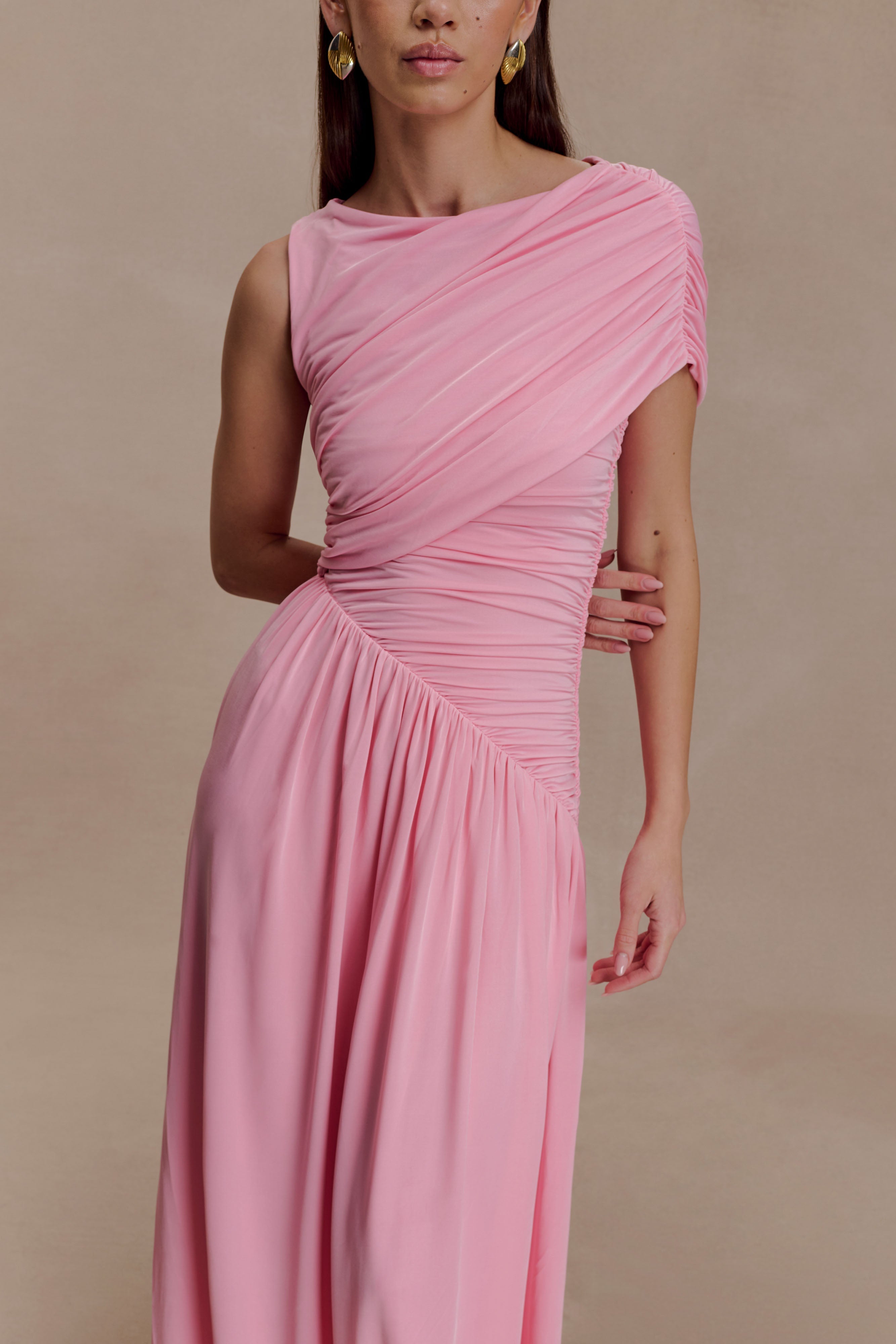 Ayeshya Slinky Asymmetric Maxi Dress - Candy Pink