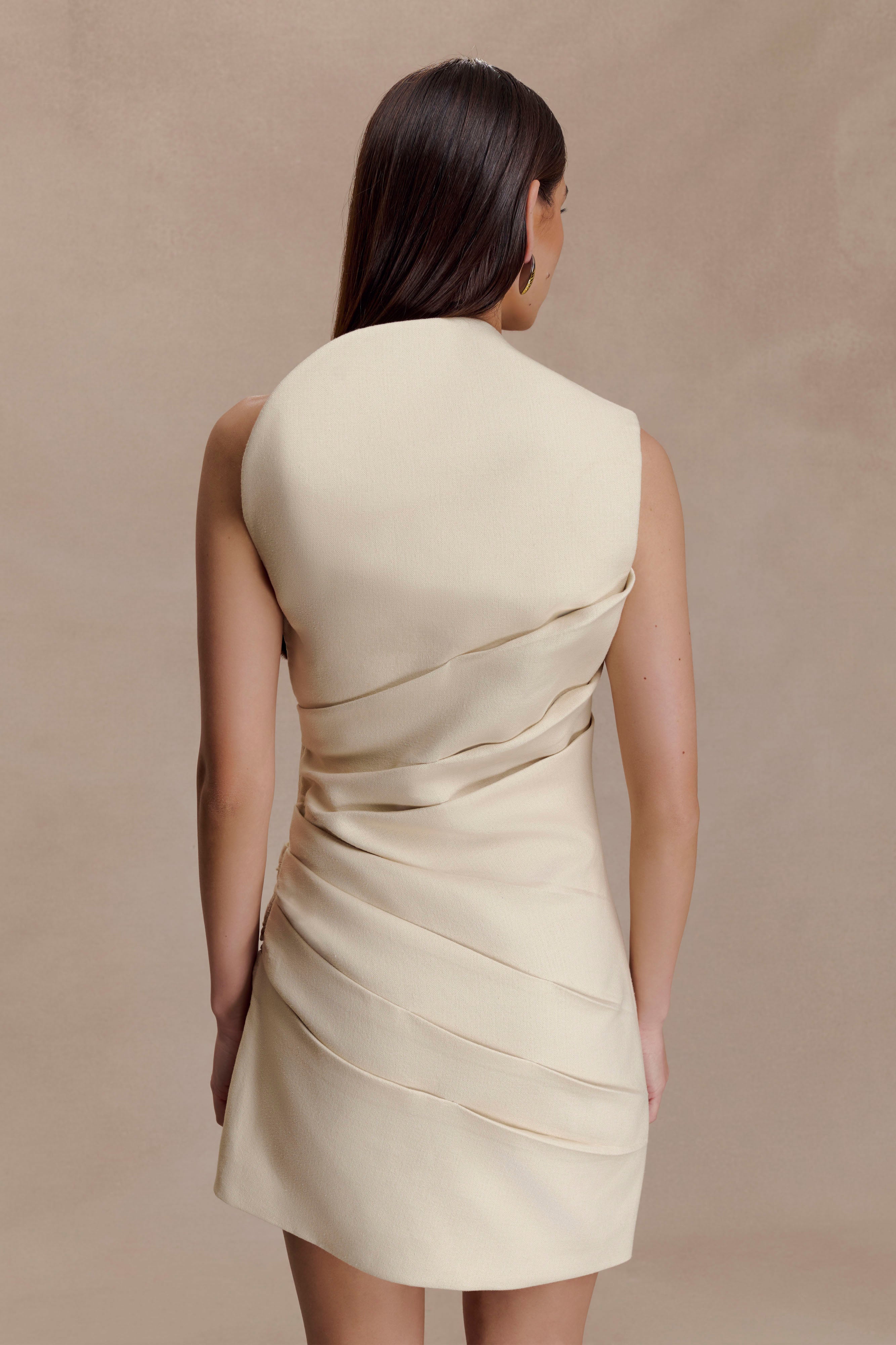 Helena One Shoulder Linen Mini Dress - Natural Beige