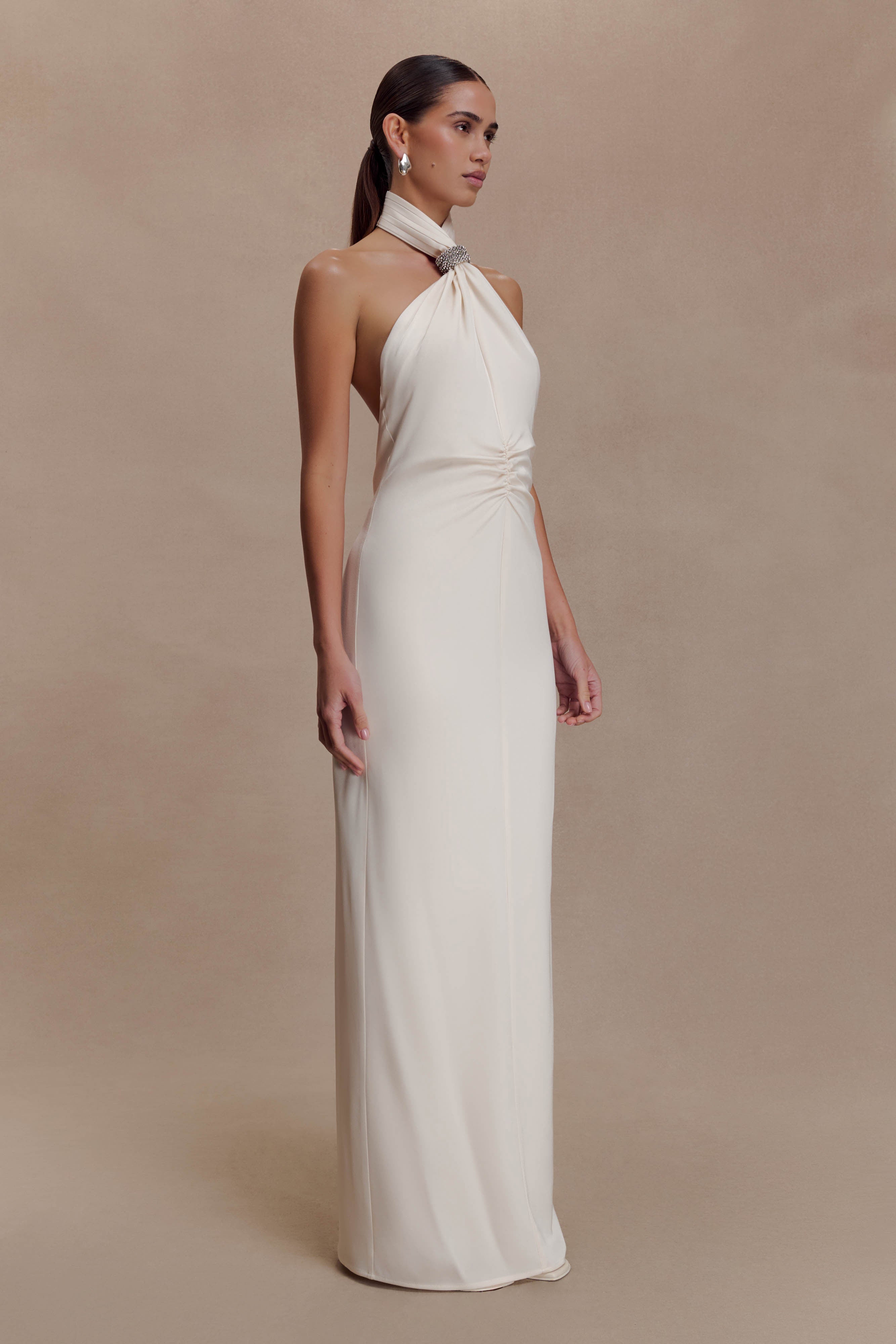 Freja Halter Maxi Dress With Hardware - Blush Ivory