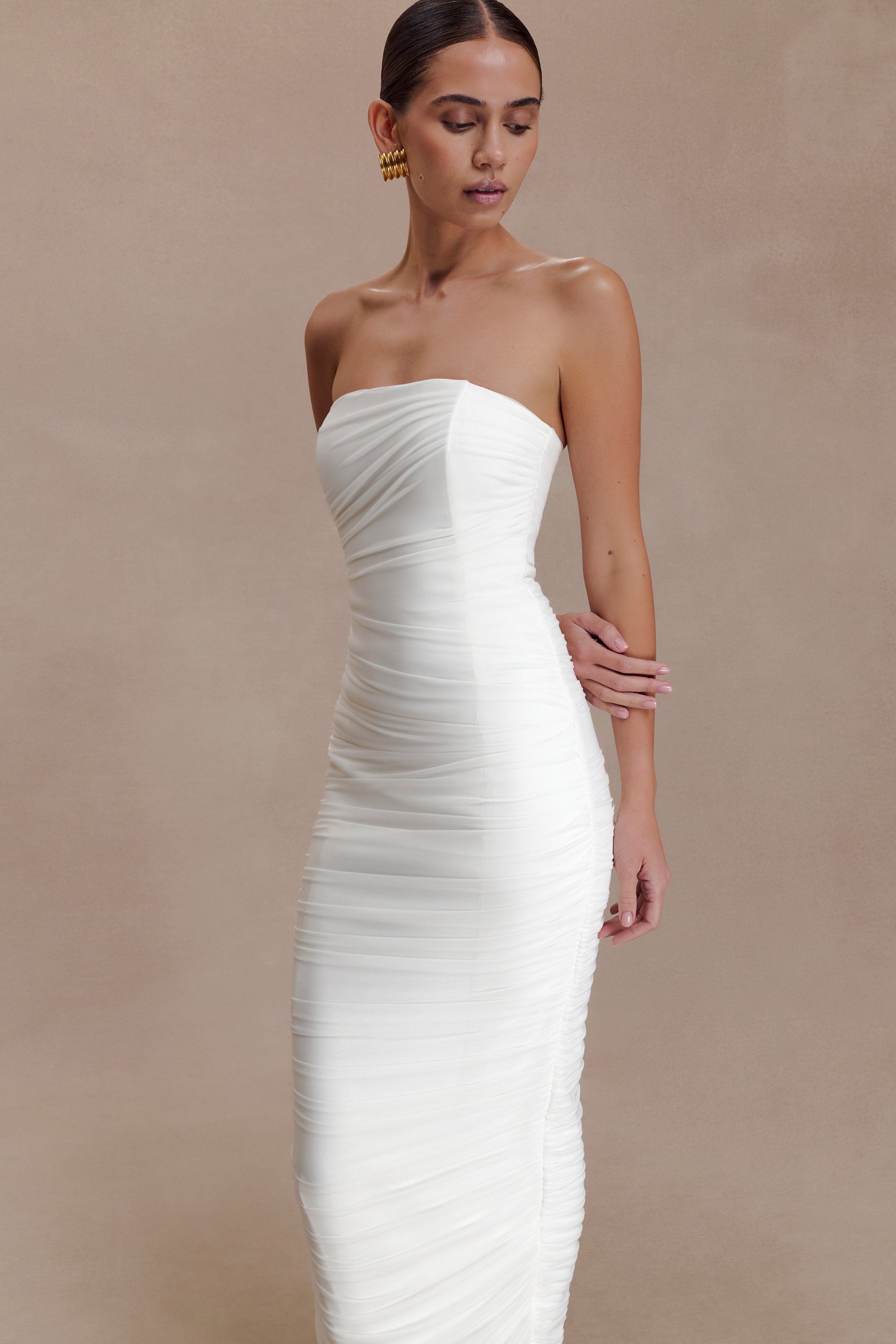 Jianna Strapless Mesh Maxi Dress - Ivory