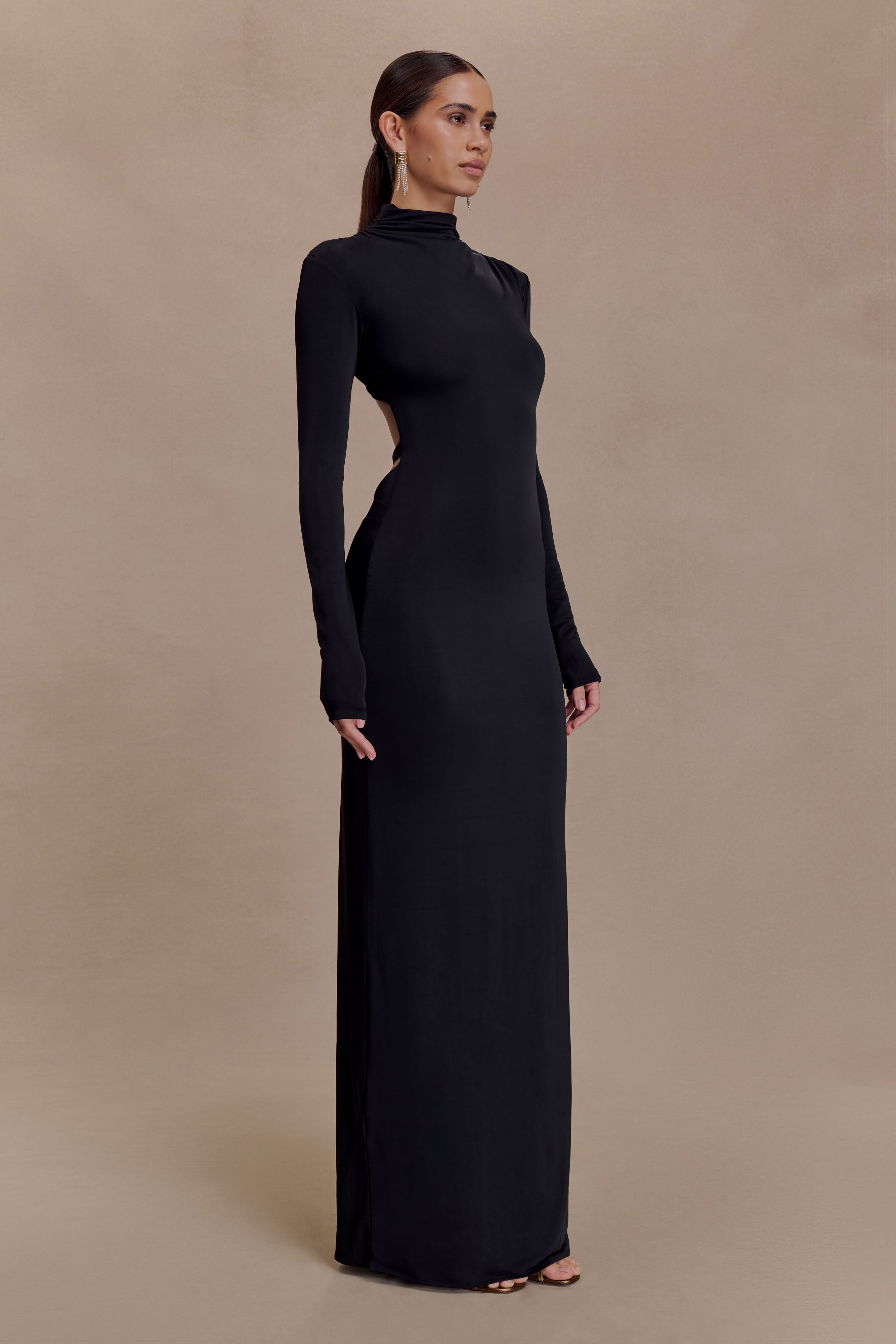 Kiyah Slinky Cut Out Maxi Dress - Black