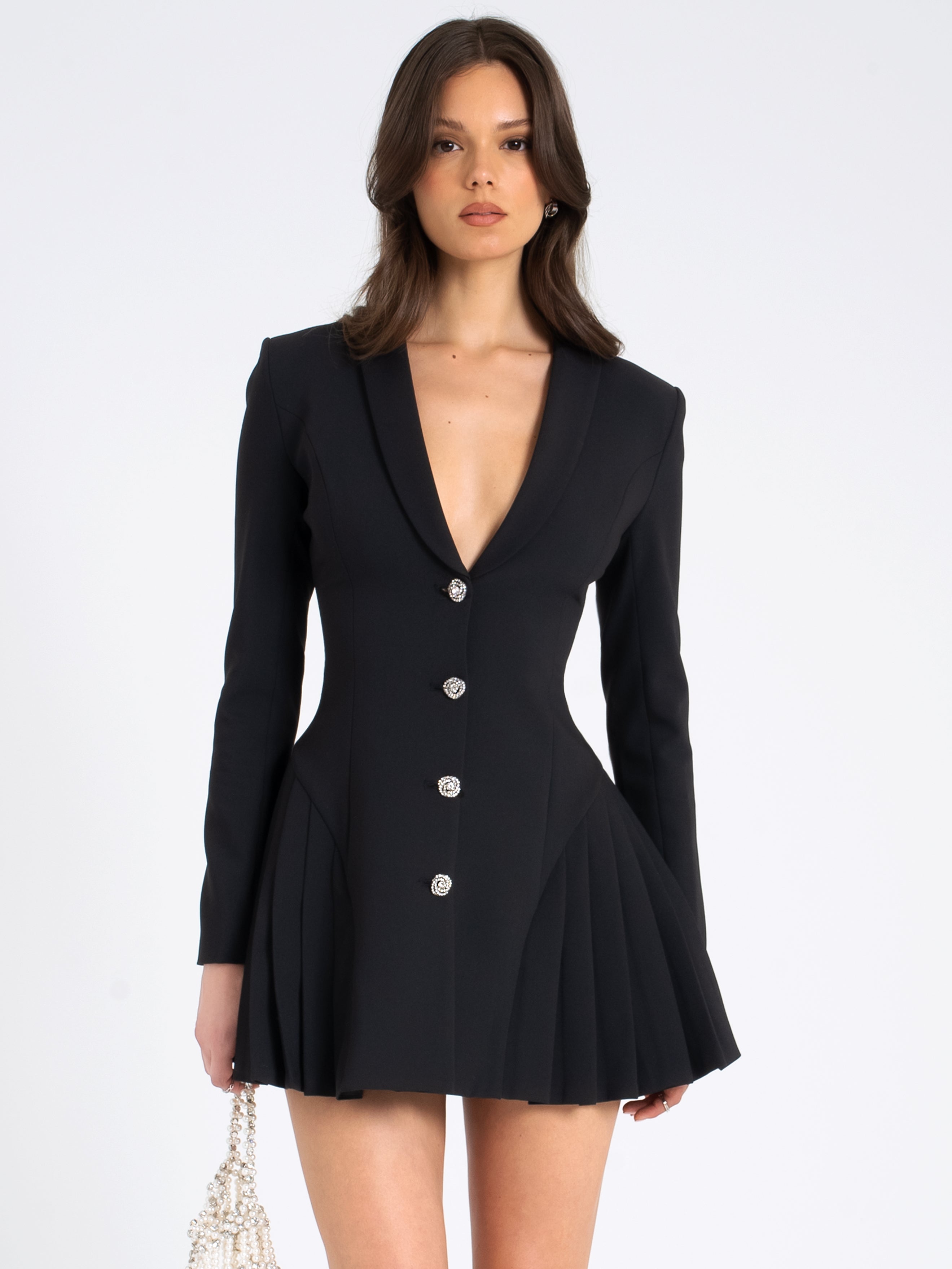 Blazer Mini Dress with Crystal Button
