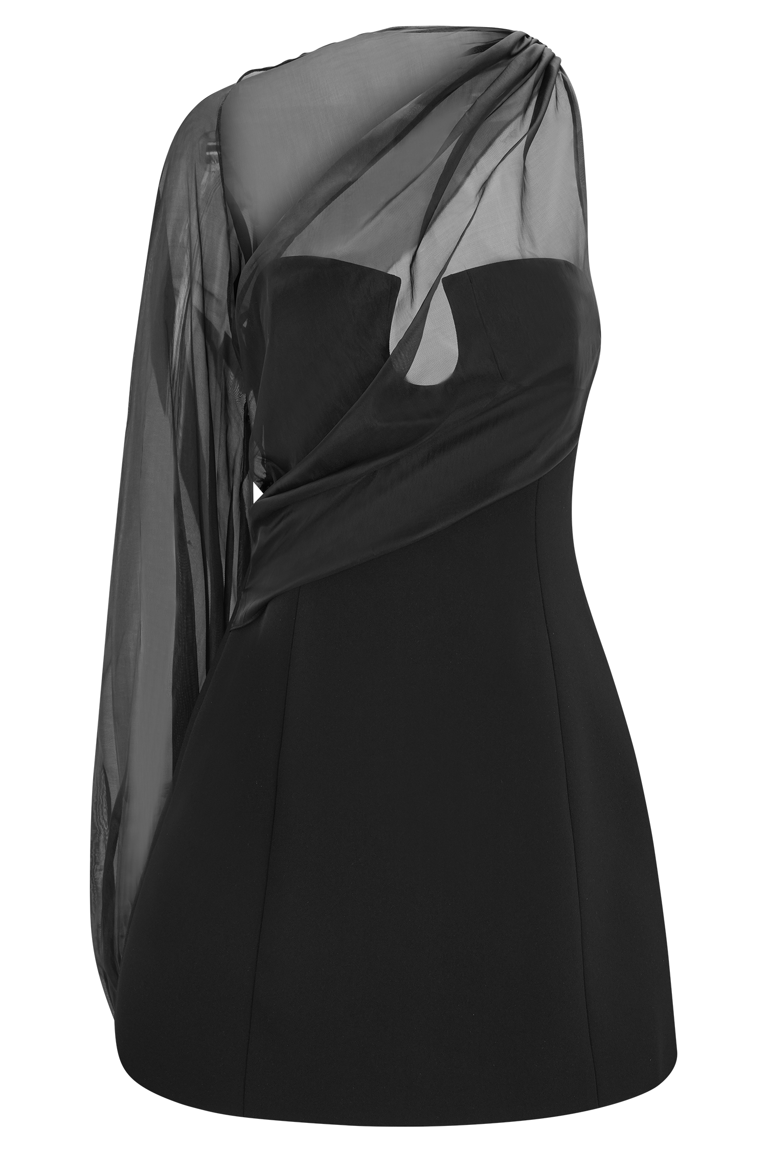 Effie Organza One Sleeve Mini Dress - Black