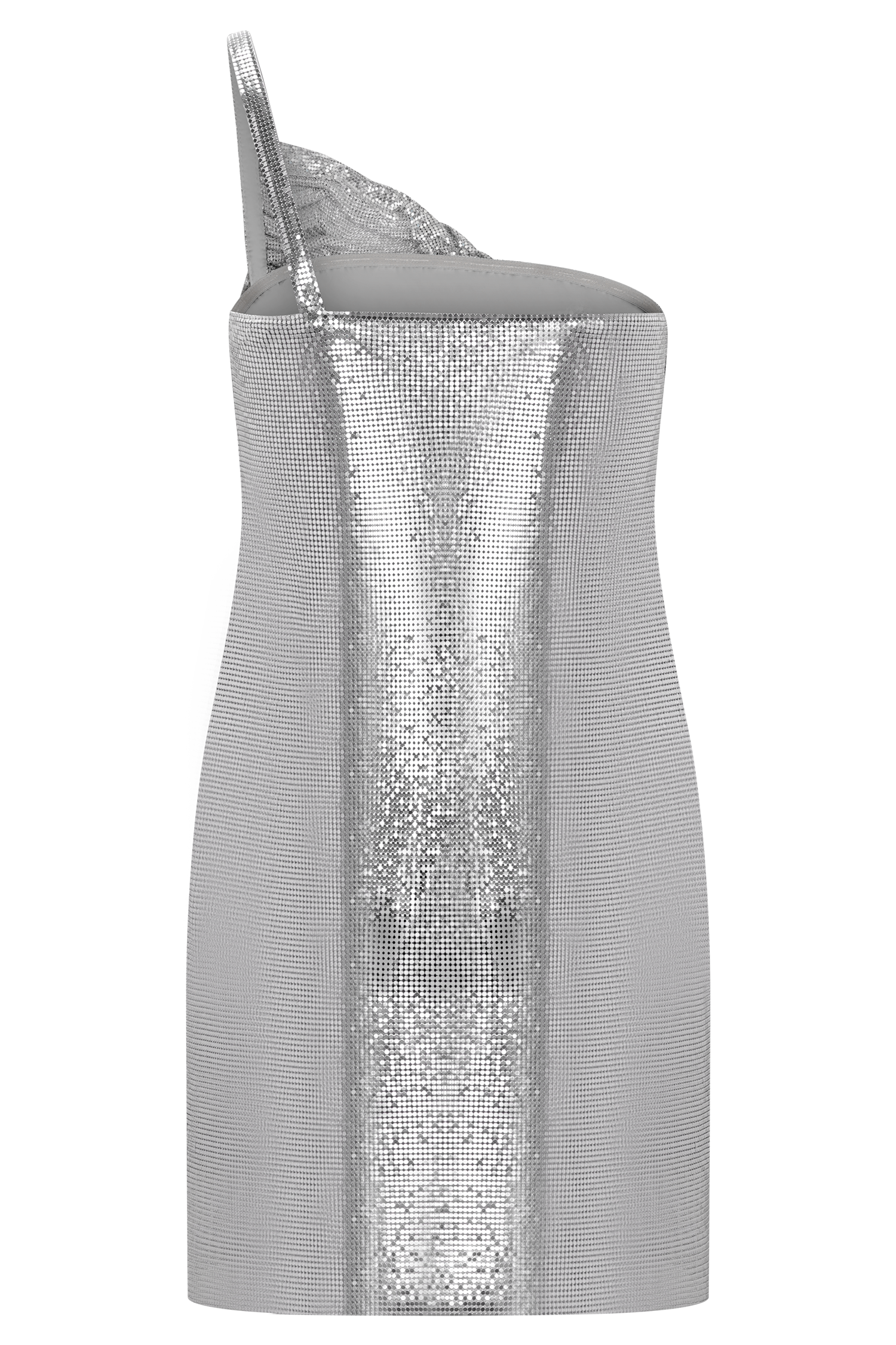 Lyle One Shoulder Glow Mesh Mini Dress - Silver