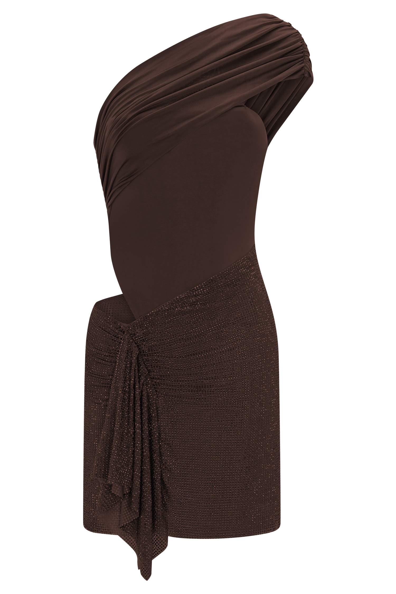 Paisley Slinky And Diamante Mini Dress - Chocolate