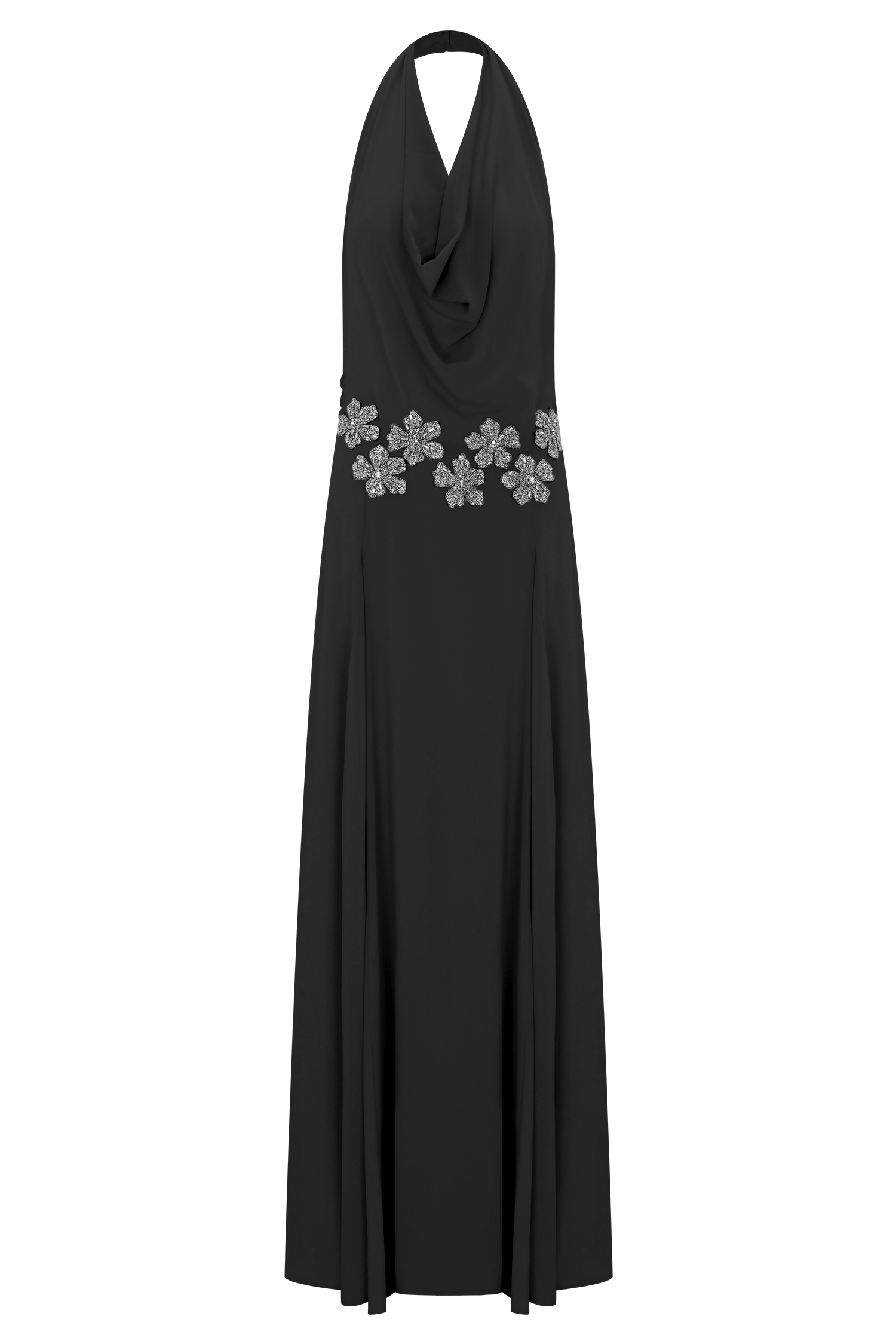 Santal Floral Chiffon Halter Maxi Dress - Black